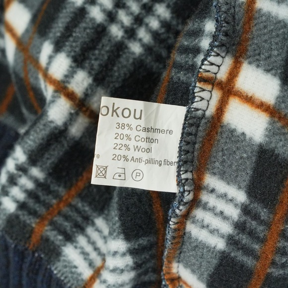 YeoKou Mens Cashmere Wool Blend Full Zip Cardigan Sweater Blue Plaid Lined XL - Picture 5 of 10